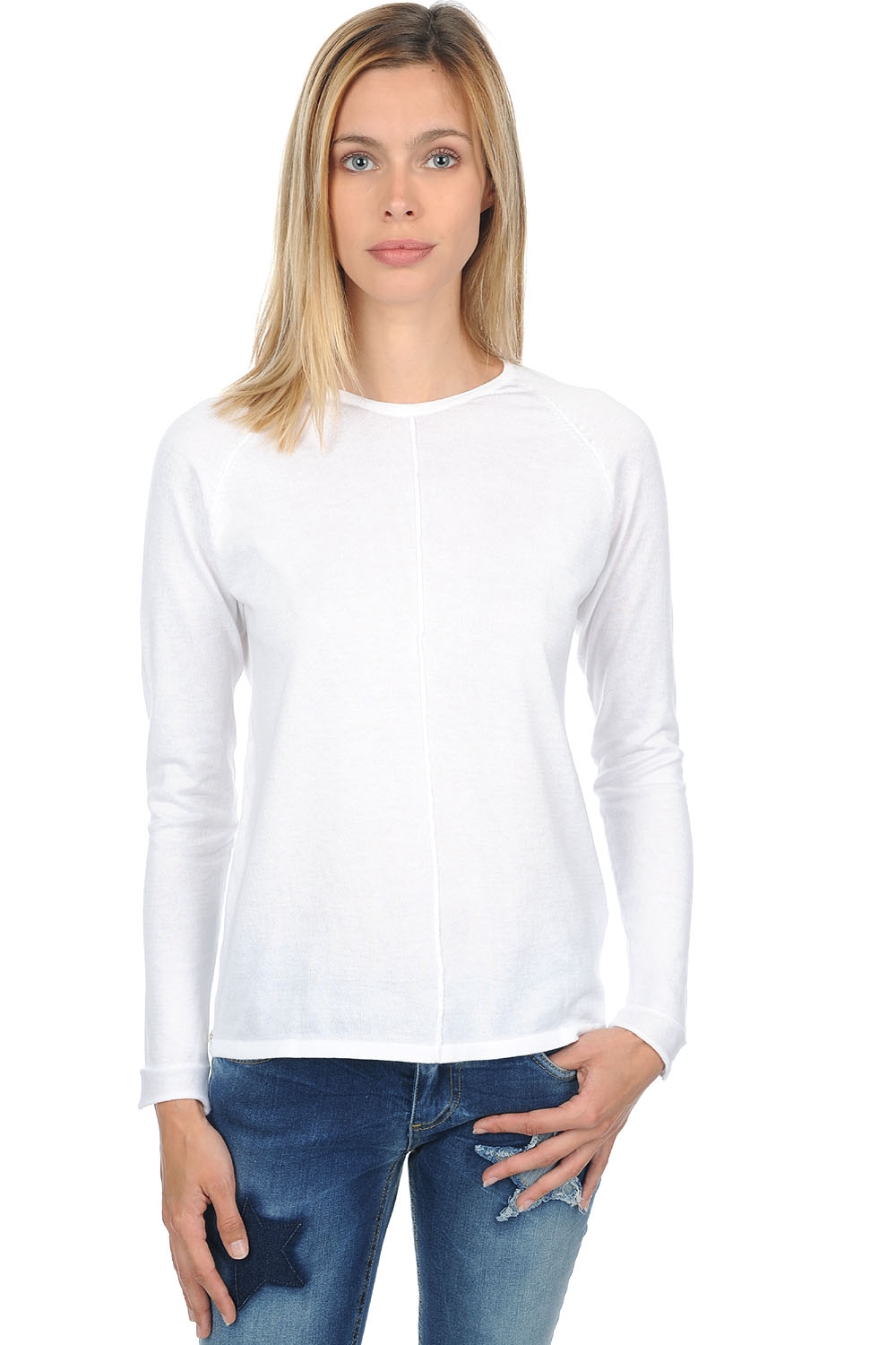 Coton Giza 45 pull femme col rond ireland blanc s
